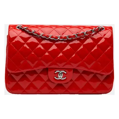 Chanel Red Jumbo Classic Patent Double Flap Bag