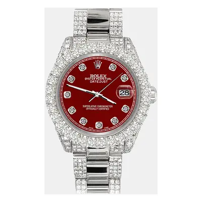 Rolex datejust pave 7.2ct iced diamond imperial red track Wristwatch