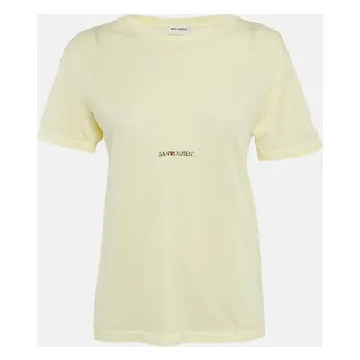 Saint Laurent Paris Yellow Logo Print Jersey Crewneck T-Shirt