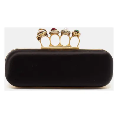 Alexander McQueen Black Satin Crystal Knuckle Duster Clutch