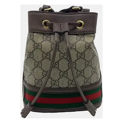 Gucci Beige Brown Canvas and Leather Ophidia Mini Bucket Bag