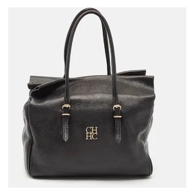 Carolina Herrera Black Leather Flap Satchel