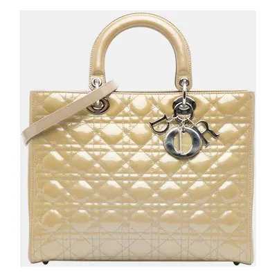 Dior Beige Large Patent Cannage Lady Dior