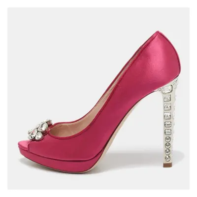 Miu Miu Pink Satin Jewel Embellished Peep Toe Pumps Size