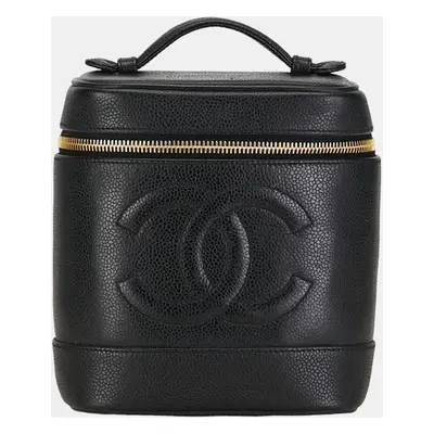 Chanel Black Gold Caviar Skin Coco Mark Handbag