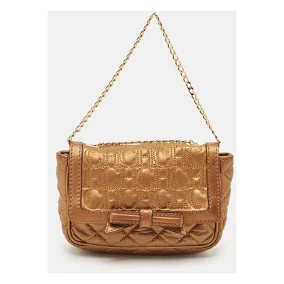 Carolina Herrera Gold Monogram Embossed Leather Bow Flap Chain Bag