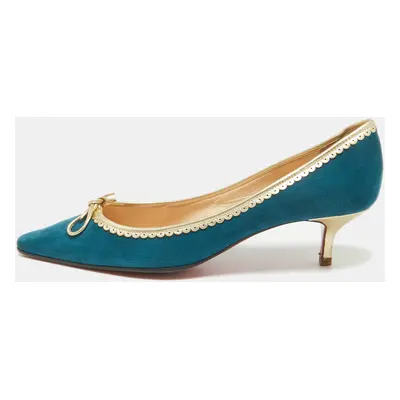 Christian Louboutin Blue/Gold Leather and Suede Pointed Toe Pumps Size