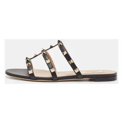 Valentino Black Leather Rockstud Flat Slides Size