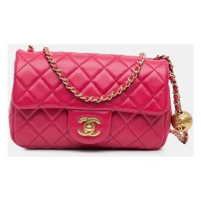 Chanel Pink Lambskin Mini Rectangular Pearl Crush Flap Bag