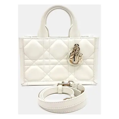 Dior White Leather Book Tote Mini Strap Bag