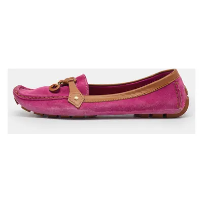 Louis Vuitton Pink/Tan Suede and Leather Charm Slip On Loafers Size