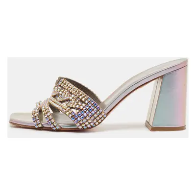 Gina Silver Leather Crystal Embellished Gabriella Slide Sandals Size