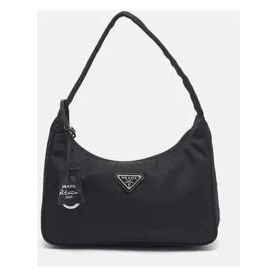 Prada Black Nylon Mini Re-Edition Baguette Bag