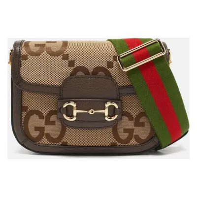 Gucci Brown/Beige Jumbo GG Canvas Mini Horsebit Shoulder Bag