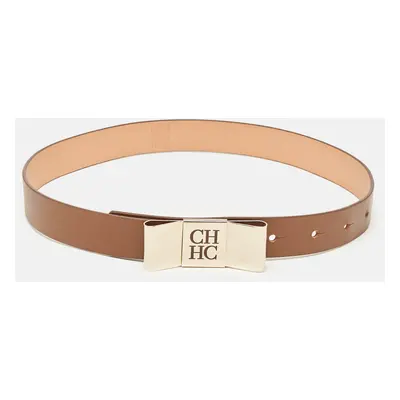 CH Carolina Herrera Brown Leather Metal Bow Buckle Belt