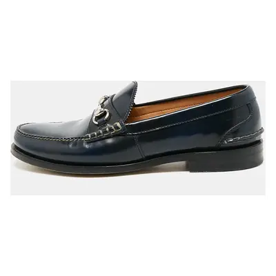 Gucci Navy Blue Leather Horsebit Slip On Loafers Size