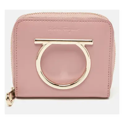 Salvatore Ferragamo Pink Leather Gancio Zip Compact Wallet