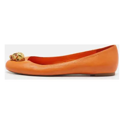 Alexander McQueen Orange Leather Skull City Ballet Flats Size