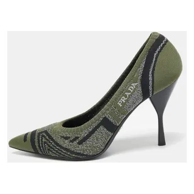 Prada Green Printed Knit Fabric Pointed Toe Pumps Size 40.5