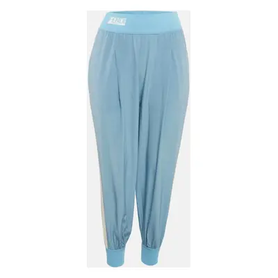 Fendi Blue Silk Side Stripe Detail Pleated Joggers