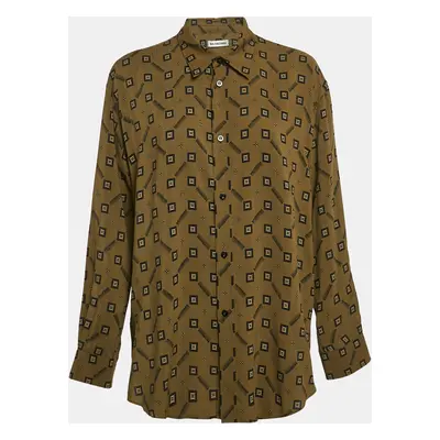 Balenciaga Green Geometric Print Crepe Loose Fit Shirt