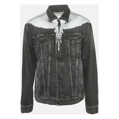 Marcelo Burlon Black Denim Wings Print Button Front Jacket