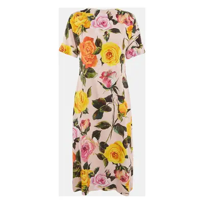 Dolce & Gabbana Pink/Multicolor Floral Print Crepe Button Detail Midi Dress