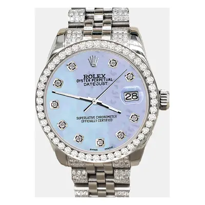 Rolex datejust midsize 3.30ct diamond bezel bracelet sky blue mop diamond dial steel Wristwatch