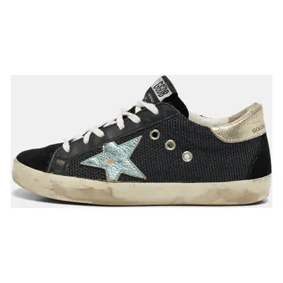 Golden Goose Black/Silver Leather and Suede Super Star Sneakers Size