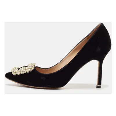 Manolo Blahnik Black Velvet Hangisi Crystal Embellished Pumps Size