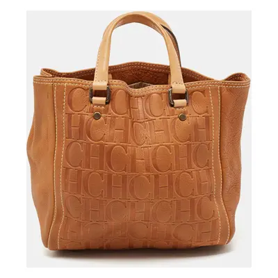 Carolina Herrera Brown Monogram Embossed Leather Andy Tote