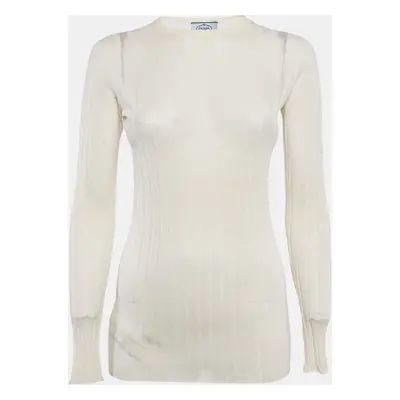 Prada Cream Cashmere Rib Knit Crewneck Sweatshirt