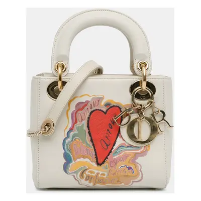 Dior White Niki De Saint Phalle Mini Calfskin Dioramour Lady Dior