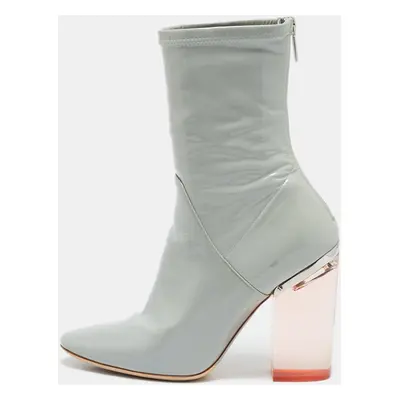 Dior Grey Patent Leather Clear Block Heel Mid Calf Boots Size