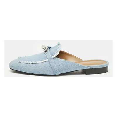 Hermes Blue Denim Oz Flat Mules Size