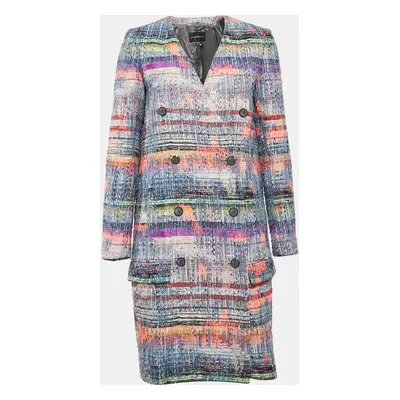 Emporio Armani Multicolor Lurex Tweed Double Breasted Mid-Length Coat