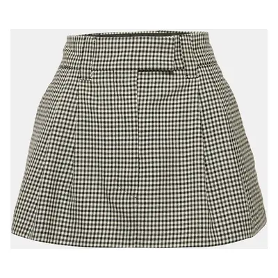 Miu Miu Black Gingham Wool Knife Pleated Mini Skirt