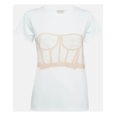 Alexander McQueen White Corset Print Cotton T-Shirt