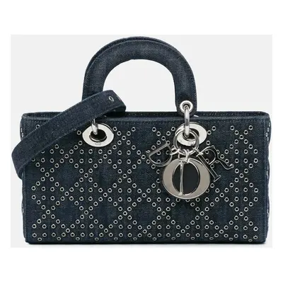 Dior Navy Blue Medium Denim Cannage Eyelet Lady D Joy