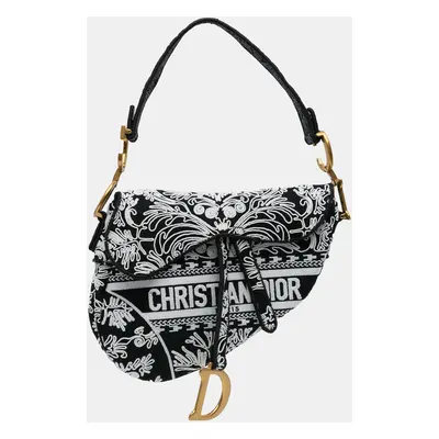 Dior Black Embroidered Canvas Ornamental Cornely Saddle Bag