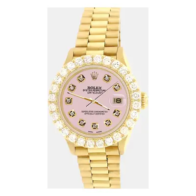 Rolex president datejust yellow gold Wristwatch with 2ct diamond bezel orchid pink diamond dial