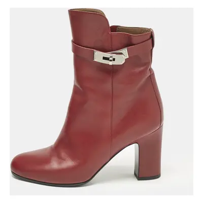 Hermès Burgundy Leather Joueuse Ankle Length Boots Size 38.5