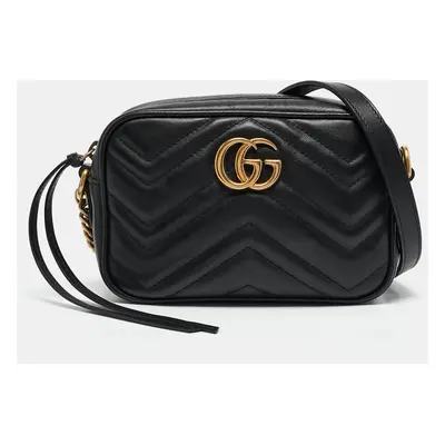 Gucci Black Matelasse Leather Mini GG Marmont Shoulder Bag