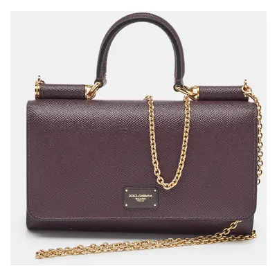 Dolce & Gabbana Burgundy Leather Sicily Phone Chain Bag