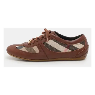 Burberry Brown/Beige Leather and Nova Check Canvas Low Top Sneakers Size