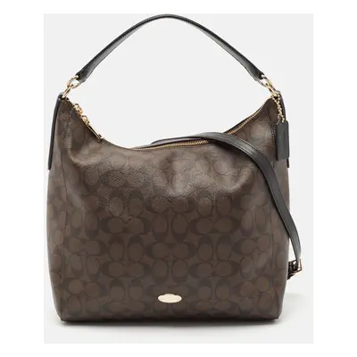 Coach Dark Brown/Black Signature Coated Canvas and Leather Celeste Hobo