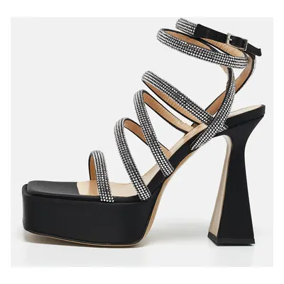 Mach & Mach Black Satin Sydney Platform Sandals Size