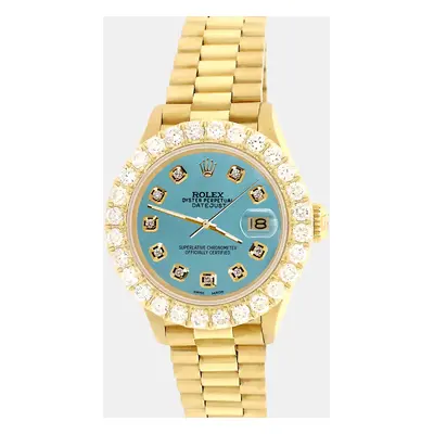 Rolex president datejust yellow gold Wristwatch with 2ct diamond bezel turquoise diamond dial