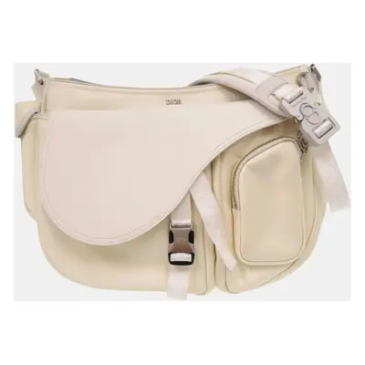 Christian Dior X Sacai Saddle Soft Bag Leather Nylon White Shoulder