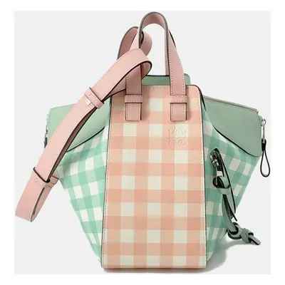 Loewe Green/Pink Leather Hammock Gingham Check Small Shoulder Bag